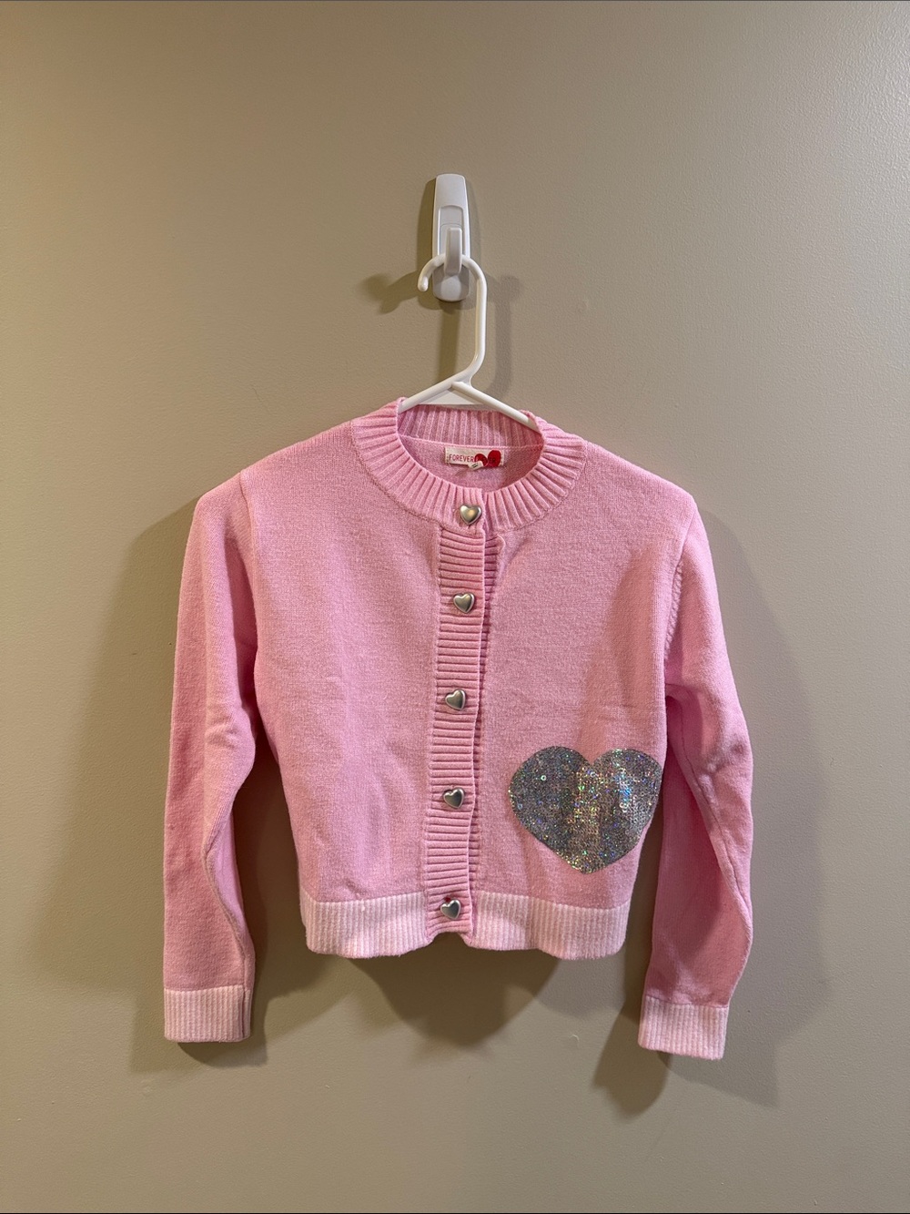 Girls Pink Heart Sequin Cardigan Sweater